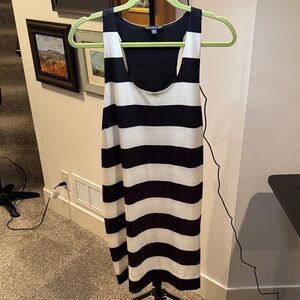 Women's Black and White Striped Midi Shift Dress